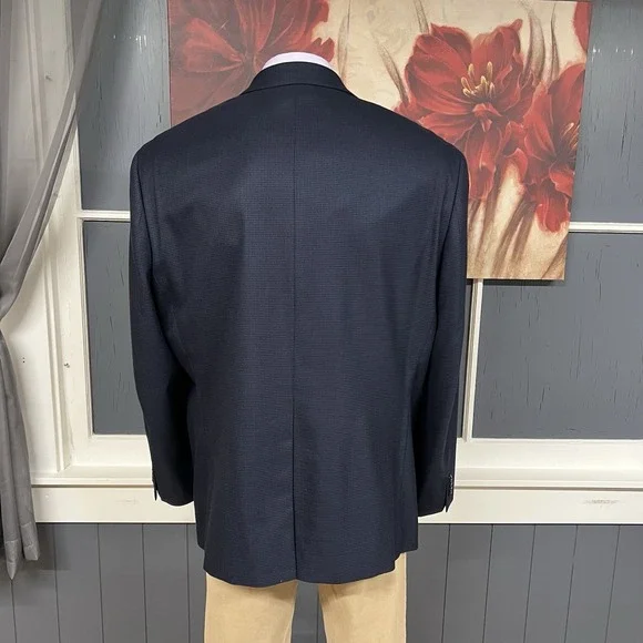 Michael Kors Blazer Jacket Sport Coat Men 50R Polyester Blend Stretch Navy/Brown - Picture 3 of 11